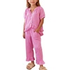 image:imageFlygo Girls Gingham 2 Pieces Outfits Cotton Top Ruffle Pants SetRose