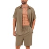 image:imageFlygo Mens Cotton Linen Shorts Sets 2 Piece Beach OutfitShallow Coffee