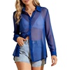 image:imageFlygo Sexy Sheer Tops for Women Loose Button Down Shirt See Through BlouseRoyal Blue