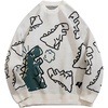 image:imageFlygo Women Dinosaur Knit Sweater Unisex Oversized Casual Pullover JumperWhite