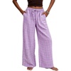 image:imageFlygo Women Gingham Wide Leg Palazzo Lounge Pants 100 Cotton Pajama BottomPurple