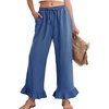 image:imageFlygo Womens Cotton Linen Pants Wide Leg Ruffled Palazzo TrousersBlue