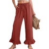 image:imageFlygo Womens Cotton Linen Pants Wide Leg Ruffled Palazzo TrousersBrickred