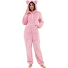 image:imageFlygo Womens Fleece Onesie Pajamas Winter Warm Fuzzy One Piece Romper Loungewear Teddy Ears Zipper Hooded Jumpsuit SleepwearLightpink