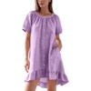 image:imageFlygo Womens Gingham Nightgown Button Down Short Sleeve House DressPurple