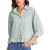 image:imageFlygo Womens Striped Button Down Shirts Cropped 34 Sleeve Ruffled BlousesSubtlegreen