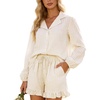 image:imageFlygo Womens Striped Pajama Sets 2 Piece Ruffled Short Lounge SetsBrown