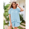 image:imageFlygo Cotton Pajama Set for Women Ruffle Summer Pj Shorts SetsBlue