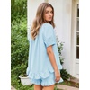 image:imageFlygo Cotton Pajama Set for Women Ruffle Summer Pj Shorts SetsBlue