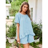 image:imageFlygo Cotton Pajama Set for Women Ruffle Summer Pj Shorts SetsBlue