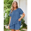 image:imageFlygo Cotton Pajama Set for Women Ruffle Summer Pj Shorts SetsBlue Grey