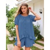 image:imageFlygo Cotton Pajama Set for Women Ruffle Summer Pj Shorts SetsBlue Grey