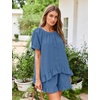 image:imageFlygo Cotton Pajama Set for Women Ruffle Summer Pj Shorts SetsBlue Grey