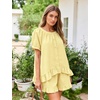 image:imageFlygo Cotton Pajama Set for Women Ruffle Summer Pj Shorts SetsLight Yellow