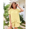 image:imageFlygo Cotton Pajama Set for Women Ruffle Summer Pj Shorts SetsLight Yellow