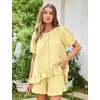 image:imageFlygo Cotton Pajama Set for Women Ruffle Summer Pj Shorts SetsLight Yellow