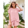 image:imageFlygo Cotton Pajama Set for Women Ruffle Summer Pj Shorts SetsPink
