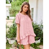 image:imageFlygo Cotton Pajama Set for Women Ruffle Summer Pj Shorts SetsPink