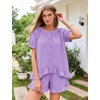 image:imageFlygo Cotton Pajama Set for Women Ruffle Summer Pj Shorts SetsPurple