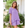 image:imageFlygo Cotton Pajama Set for Women Ruffle Summer Pj Shorts SetsPurple