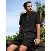 image:imageFlygo Mens 2 Piece Summer Short Sets Beach Vacation Texture OutfitsBlack