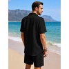 image:imageFlygo Mens 2 Piece Summer Short Sets Beach Vacation Texture OutfitsBlack