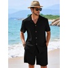 image:imageFlygo Mens 2 Piece Summer Short Sets Beach Vacation Texture OutfitsBlack