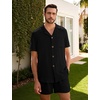 image:imageFlygo Mens 2 Piece Summer Short Sets Beach Vacation Texture OutfitsBlack
