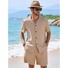 image:imageFlygo Mens 2 Piece Summer Short Sets Beach Vacation Texture OutfitsKhaki