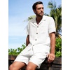image:imageFlygo Mens 2 Piece Summer Short Sets Beach Vacation Texture OutfitsWhite