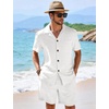 image:imageFlygo Mens 2 Piece Summer Short Sets Beach Vacation Texture OutfitsWhite
