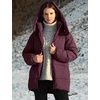image:imageFlygo Womens Hooded Quilted Puffer Jacket MidLength Padded CoatBurgundy