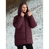 image:imageFlygo Womens Hooded Quilted Puffer Jacket MidLength Padded CoatBurgundy