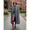 image:imageFlygo Womens Long Notch Lapel Coat Double Breasted Peacoat Fall WinterGrey