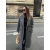 image:imageFlygo Womens Long Notch Lapel Coat Double Breasted Peacoat Fall WinterGrey