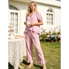 image:imageFlygo Womens Ruffle Pajamas Short Sleeve Lounge Set with PocketsDustypink