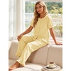 image:imageFlygo Womens Ruffle Pajamas Short Sleeve Lounge Set with PocketsLightyellow