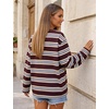 image:imageFlygo Womens Striped Long Sleeve Shirt Crewneck Color Block Pullover TopsDarkburgundy