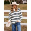 image:imageFlygo Womens Striped Long Sleeve Shirt Crewneck Color Block Pullover TopsGreen