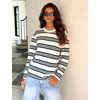 image:imageFlygo Womens Striped Long Sleeve Shirt Crewneck Color Block Pullover TopsGreen