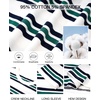 image:imageFlygo Womens Striped Long Sleeve Shirt Crewneck Color Block Pullover TopsGreen