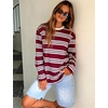 image:imageFlygo Womens Striped Long Sleeve Shirt Crewneck Color Block Pullover TopsWine