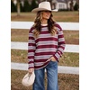 image:imageFlygo Womens Striped Long Sleeve Shirt Crewneck Color Block Pullover TopsWine
