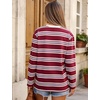image:imageFlygo Womens Striped Long Sleeve Shirt Crewneck Color Block Pullover TopsWine