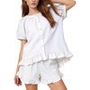 image:imageFlygo Cotton Pajama Set for Women Ruffle Summer Pj Shorts SetsWhite