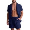 image:imageFlygo Mens 2 Piece Summer Short Sets Beach Vacation Texture OutfitsNavy