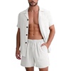 image:imageFlygo Mens 2 Piece Summer Short Sets Beach Vacation Texture OutfitsWhite