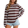 image:imageFlygo Womens Striped Long Sleeve Shirt Crewneck Color Block Pullover TopsDarkburgundy