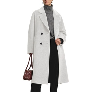image:imageFlygo Womens Long Notch Lapel Coat Double Breasted Peacoat Fall WinterOffwhite