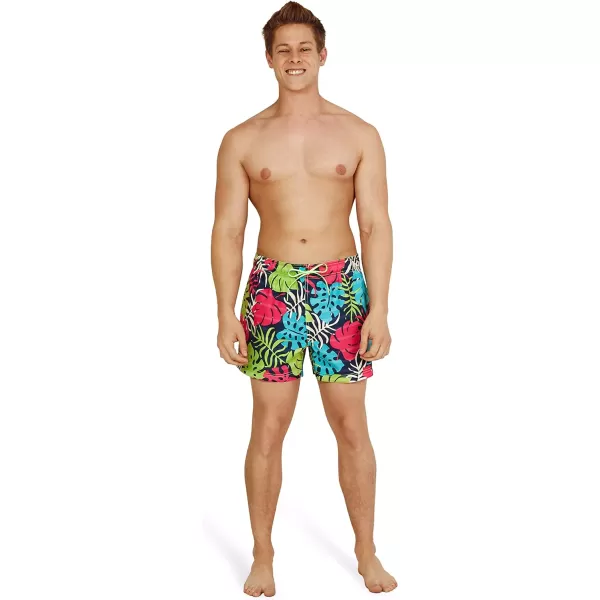 Speedo Mens Swim Trunk Short Length Redondo StripedPalm Blue Atoll